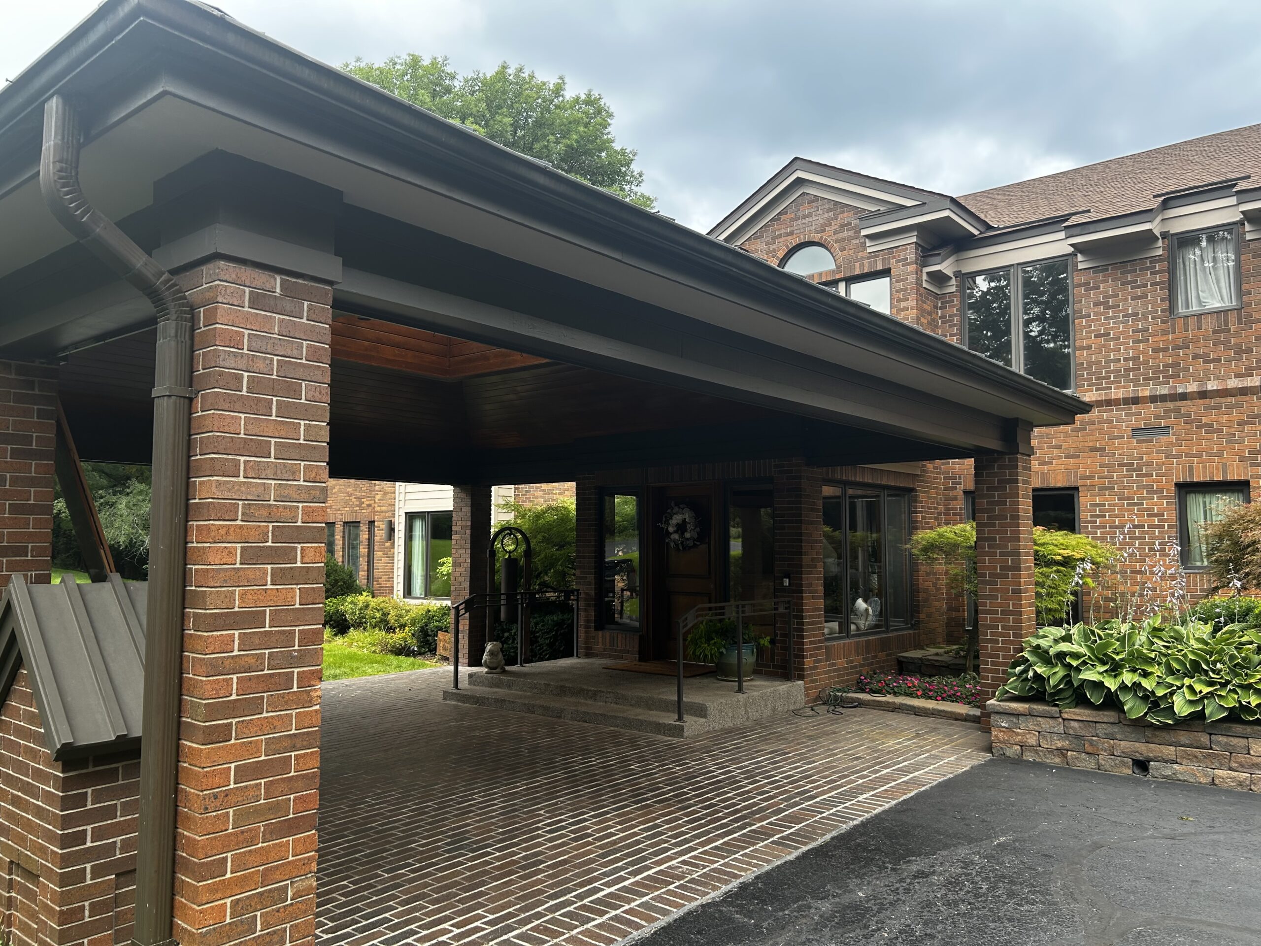Awning repaired by Leathers Construction Group after being struck by a vehicle